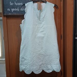 Classic Southern Smocks Sleeveless Seersucker Scalloped Dress Small